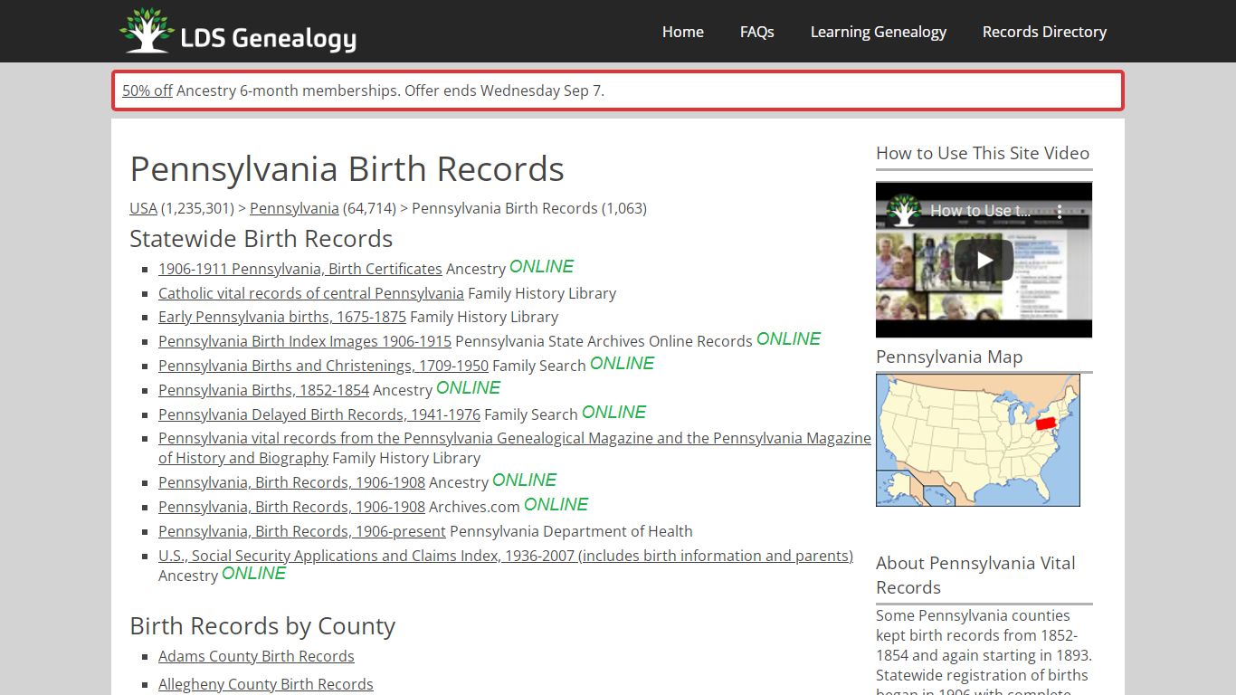 Pennsylvania Birth Records - LDS Genealogy